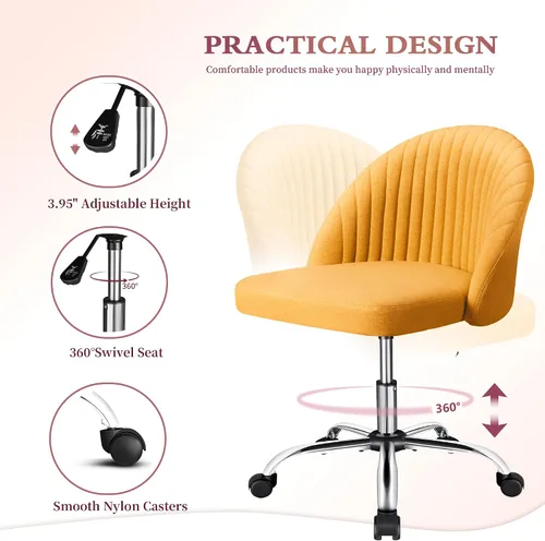 Miniatura 5 de JUMMICO Silla de escritorio para oficina en casa, silla de tocador, tapizada, ajustable, con respaldo medio, giratoria, sin brazos, sillas