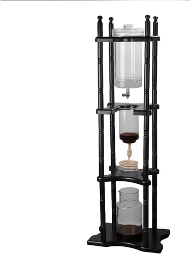 Miniatura 8 de Cafetera de goteo de hielo, 84.54 onzas, cafetera retro para el hogar, con recipiente de vidrio vertical japonés y soporte de madera, cafetera