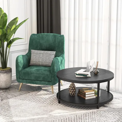 Miniatura 10 de WiberWi Mesa de Centro Redonda Negra de 35.8" Mesas de Centro Circulares para Sala de Estar Diseño Industrial Rústico con Patas de Marco de Metal