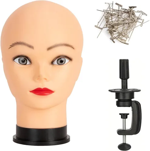 Cabeza de maniquí calvo para mujer, maniquí profesional de entrenamiento de cosmetología, calvo para hacer pelucas y exhibir cabeza de maniquí Beige