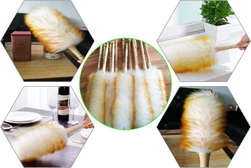 Miniatura 7 de J&A Plumeros de lana de cordero con mango de madera maciza, cabeza flexible, antiestático, cómodo agarres de 17.8 pulgadas de largo plumero