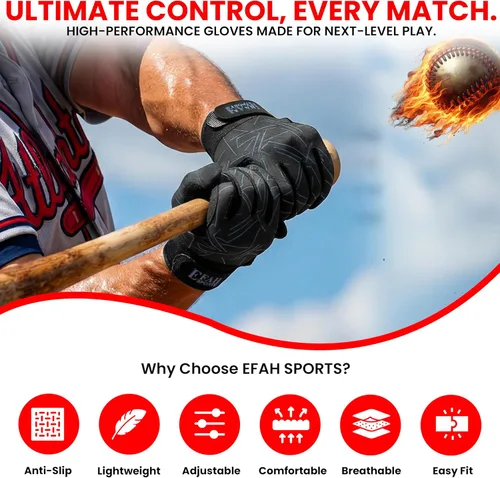 Miniatura 4 de Guantes de bateo de béisbol EFAH SPORTS para jóvenes, adultos, hombres, niños y niños con acolchado, cómodos guantes de bateo de sóftbol con palmas
