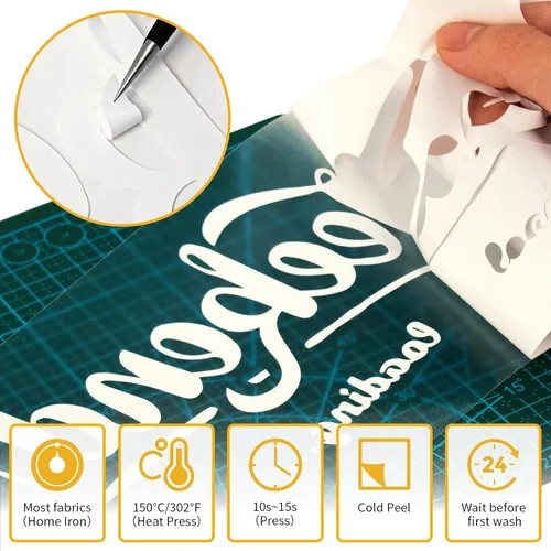 Miniatura 3 de VinylRus Vinilo de transferencia de calor, rollo de vinilo blanco para planchar de 12 pulgadas x 50 pies para camisas, vinilo HTV para Silhouette