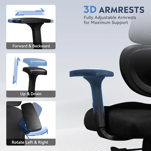Miniatura 7 de DEVAISE Silla de oficina grande y alta, silla de escritorio ergonómica reclinable para largas horas, cómoda malla transpirable, reposabrazos Nuevo