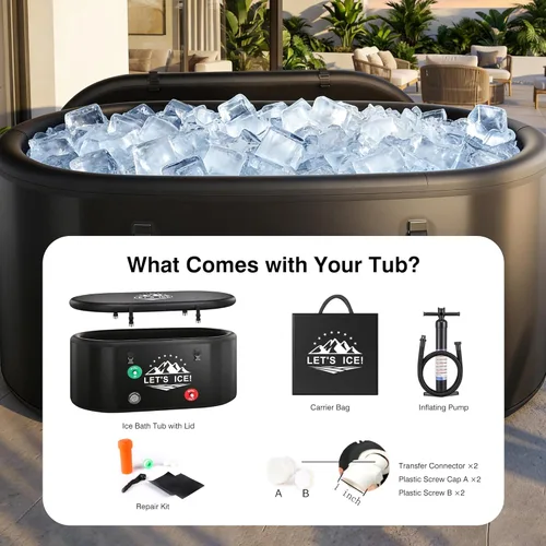 Miniatura 8 de Bañera de hielo inflable para atletas: bañera fría de 216 galones con tapa aislada, diseño elástico de cuerpo completo, compatible con aislamiento