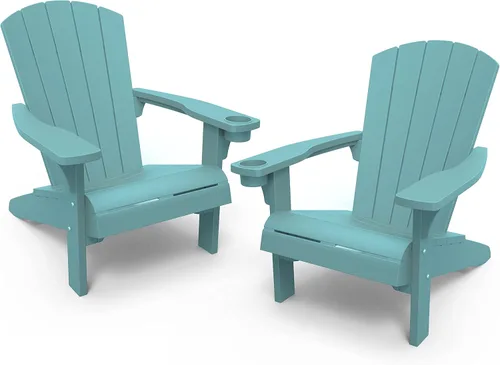 Keter Alpine Adirondack 2 Pack de sillas de resina para exteriores con portavasos, perfectas para la playa, la piscina y para sentarse en un pozo de