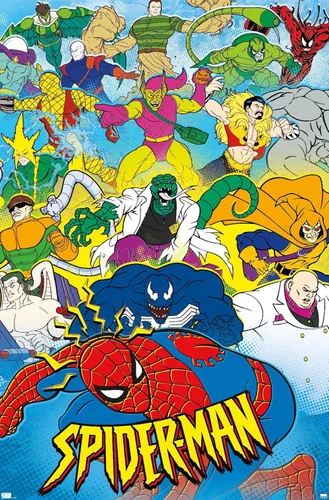 Marvel Comics Spider-Man - Póster animado de pared de los años 90, 34 pulgadas de largo x 22.4 W, versión premium sin marco