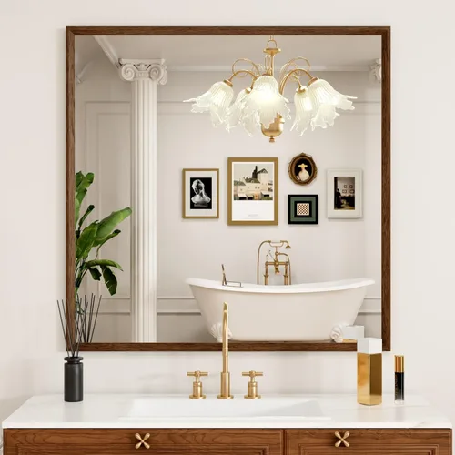Miniatura 37 de JISOSO - Espejo de baño de 24x36 pulgadas con marco de metal cepillado color níquel, espejo con marco de metal cepillado plateado para pared, espejo