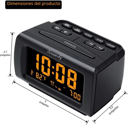 Miniatura 6 de DreamSky - Relojes despertadores de radio para dormitorios con respaldo de batería, números grandes y brillantes con atenuador, puerto USB, radio FM