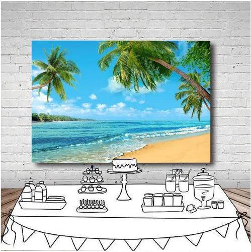 Miniatura 3 de Fondo tropical de verano para fotografía de palmera o playa, palmera o playa, cielo azul del mar, sol, Luau, fiesta, boda, novia, ducha, bebé