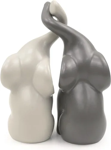 Miniatura 4 de LAIDANLA Elefantes beige y grises, moderno juego de esculturas de cerámica amoroso, figura de elefante de 6.3 pulgadas para decoración de regalos