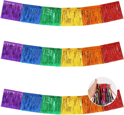 Miniatura 48 de BEISHIDA 3 Paquetes de Guirnalda de Flecos de Lámina Metálica Arcoíris Oscuro para Colgar en la Pared, Banderas de Oropiel para Halloween, Flotas