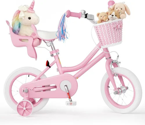 Miniatura 14 de KORIMEFA Bicicleta para niñas de 2 a 12 años, 12, 14, 16, 20 pulgadas, bicicleta para niños pequeños con ruedas de entrenamiento, bicicleta