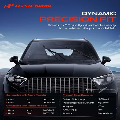 Miniatura 2 de A-Premium APWB188 - Limpiaparabrisas compatible con Honda CR-V 2007-2016, Accord 2018-2022 y Acura RDX 2007-2018, TSX 2007-2016, brazo