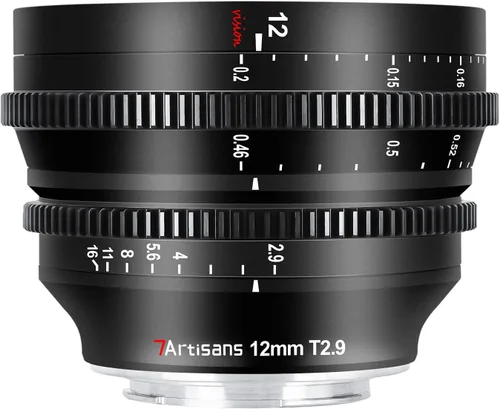 7Artisans Lente Cine ultra gran angular T2.9 APS-C de gran apertura de 0.472 in, enfoque fijo manual, lente de cine de baja distorsión compatible