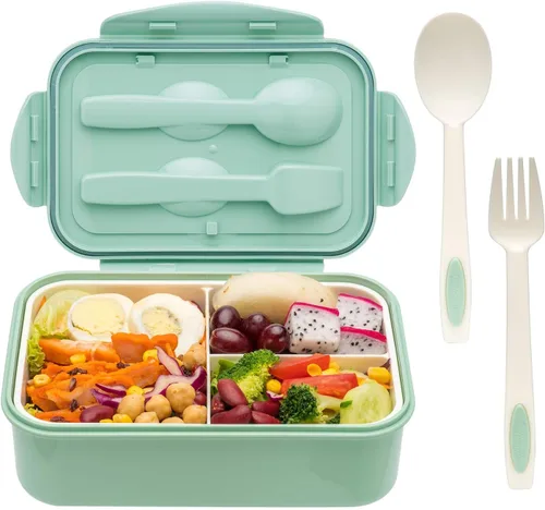 Miniatura 16 de LOVINA Cajas Bento para Adultos – Contenedor de almuerzo Bento de 1100 ML para niños con cuchara y tenedor – Tamaño perfecto duradero para comida