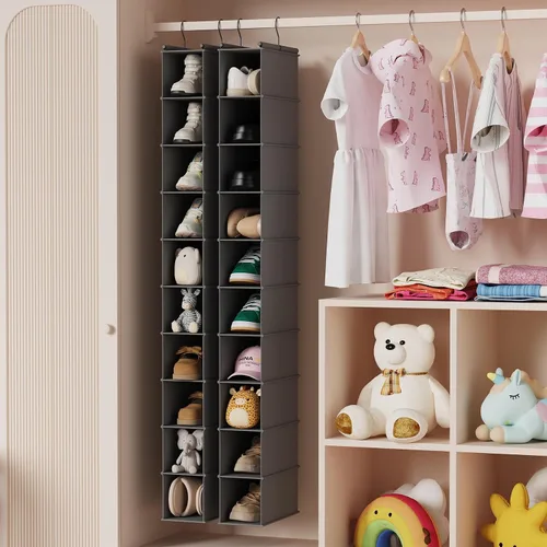 Miniatura 4 de MAX Houser Organizador de Zapatos Colgante de 10 Estantes, Organizador de Almacenamiento de Zapatos para Clóset, Paquete de 2 (Gris)