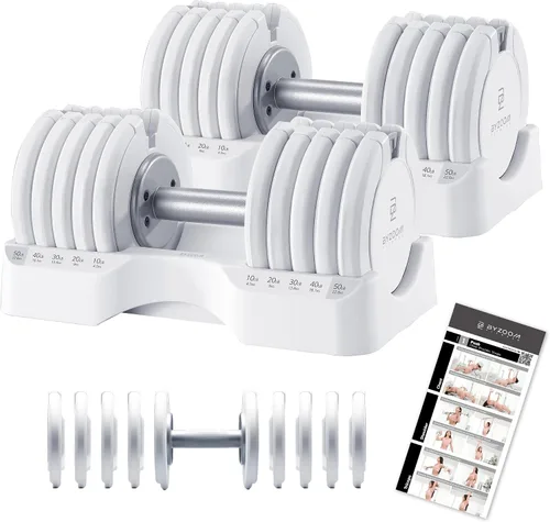 Miniatura 17 de ByZoom Fitness - Mancuerna ajustable de 12.5/25 libras – Unidad individual O juego de 2 – Peso ajustable 5-en-1 para gimnasio en casa, entrenamiento