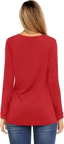 Miniatura 2 de Amoretu Tops para mujer, camisetas básicas de manga larga, lisas, casuales, holgadas, cuello redondo, para ropa de otoño
