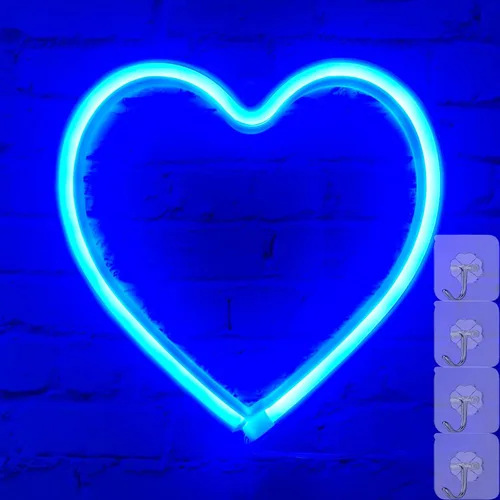 Miniatura 8 de Luces en forma de corazón, luz de neón de corazón azul, luces de corazón de San Valentín, luces de corazón enchufables, luces LED de San Valentín
