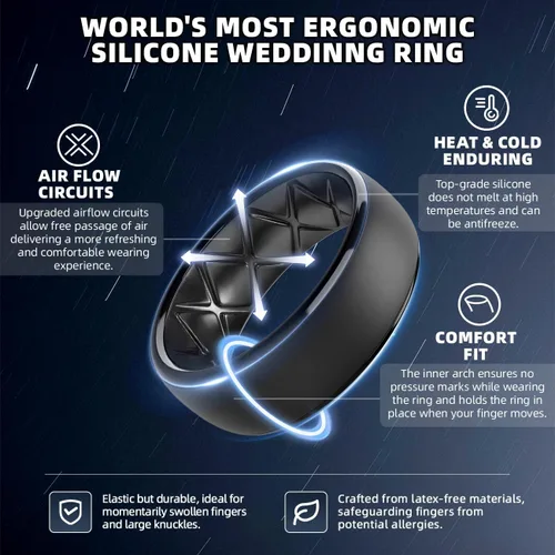 Miniatura 61 de Egnaro Anillos de boda de silicona para hombre: 1/4/6/7 Multipack de anillos de boda de goma con arco interior Diseño ergonómico transpirable