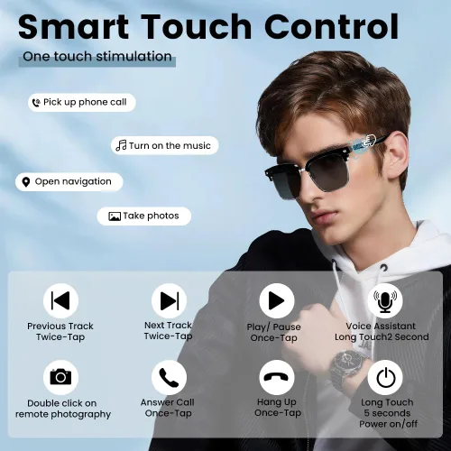 Miniatura 5 de Lentes inteligentes con Bluetooth, para hombres y mujeres, control táctil, protección UV al aire libre y control de voz, llamadas manos libres