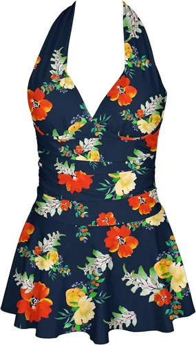 Miniatura 4 de Omichic Traje de baño tankini halter de dos piezas para mujer, con control de abdomen, cuello en V, con pantalones cortos