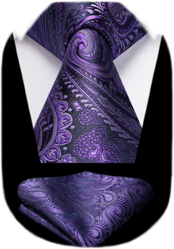 Miniatura 35 de HISDERN Corbatas para hombre, corbata de cachemira y bolsillo cuadrado tejido clásico floral para hombre, corbata de fiesta de boda