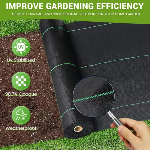Miniatura 3 de Tela de barrera de malezas resistente de 4 x 100 pies, tapete de control de malas hierbas de 3.2 onzas, tapete de jardinería para bloques de malas