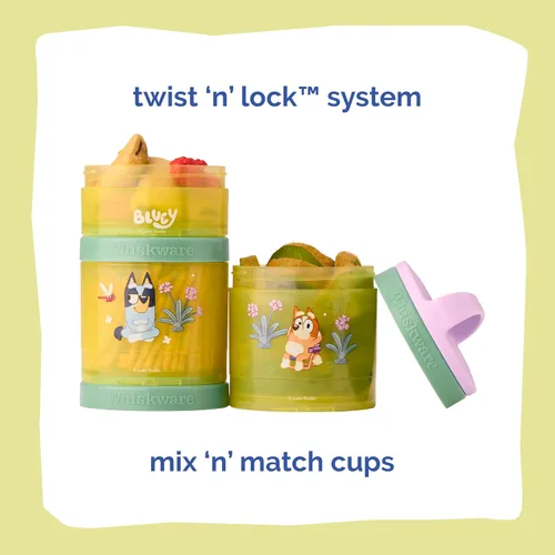 Miniatura 3 de Whiskware Bluey - Contenedores apilables para aperitivos para niños y niños pequeños, 3 tazas apilables para aperitivos para la escuela y viajes