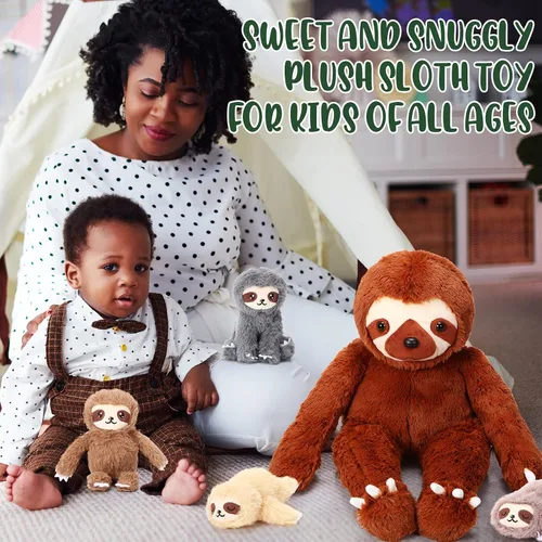 Miniatura 6 de Kasyat Juego de 5 juguetes de peluche de perezoso de 13 pulgadas con 4 lindos peluches de bebé en vientre con cremallera para niños, regalos