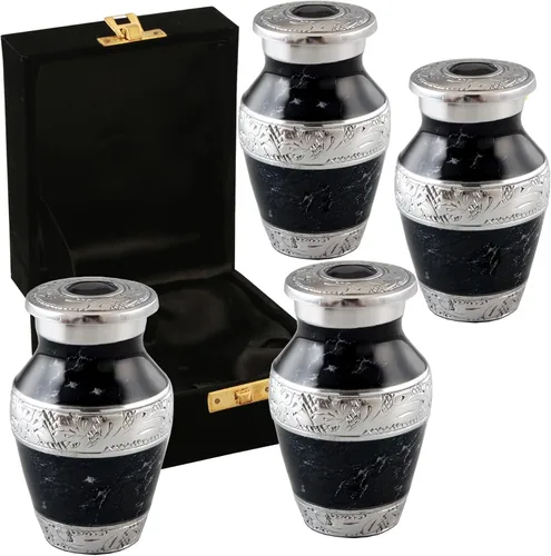 Miniatura 8 de Urnas pequeñas metálicas con diseño de grabado, urna de cremación para hombres y mujeres, juego de 4 mini urnas, urna de recuerdo para cenizas