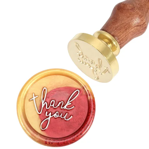 Miniatura 2 de Yoption Sello de cera con texto en inglés "Thank You", sello de cera vintage con cabeza de latón y empuñadura de madera para bodas, fiestas
