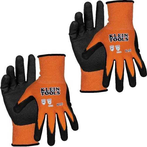 Klein Tools 60582 Guantes de Trabajo, Guantes de Punto Sumergidos Resistentes a Cortes ANSI A1 con Revestimiento de Nitrilo, Nylon-Spandex,