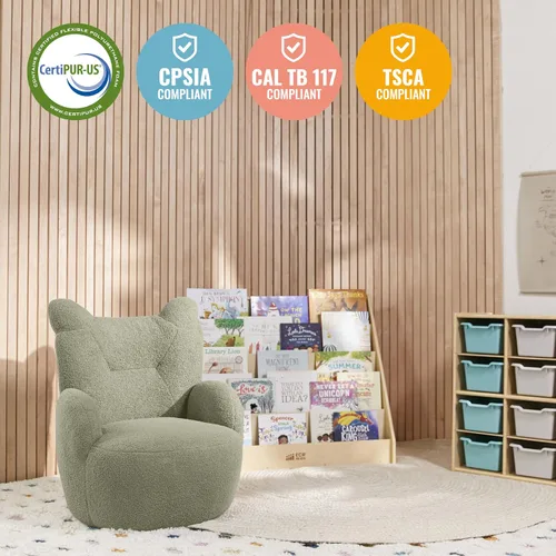 Miniatura 7 de ECR4Kids Teddy Bear Sherpa - Silla para niños pequeños, altura del asiento de 14 pulgadas, muebles para niños, salvia oscura