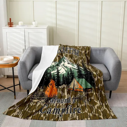 Miniatura 10 de Erosebridal American Flag Blanket 40x50 Army Green Camo Flannel Blanket for Bed Sofa Crib Bear Claw Hunting Theme Bedroom Decor Camoflage Camping