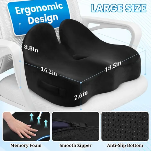 Miniatura 2 de CushZone Cojín de Asiento, Cojín de Asiento de Espuma Viscoelástica para Silla de Oficina para Sillas de Oficina/Automóvil/Viaje Largo/Silla de Negro