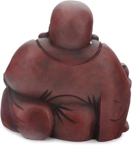 Miniatura 5 de Buddha Groove Estatua de Buda feliz de Polystone Hotei con acabado de caoba para uso en interiores