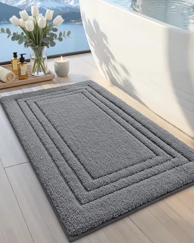 DEXI Alfombra de baño de 24 x 16 pulgadas, ultra suave y absorbente, tapete para baño, tapete de baño antideslizante y lavable para bañera, Gris