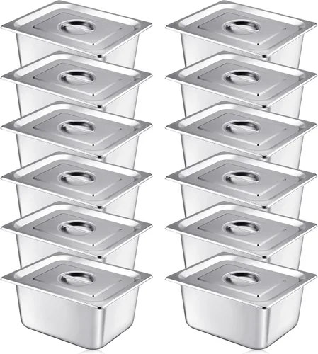 Miniatura 11 de Mifoci Paquete de 12 Sartenes de Acero Inoxidable para Hotel con Tapa, Tamaño 1/3 x 6 Pulgadas de Profundidad Suministros de Restaurante