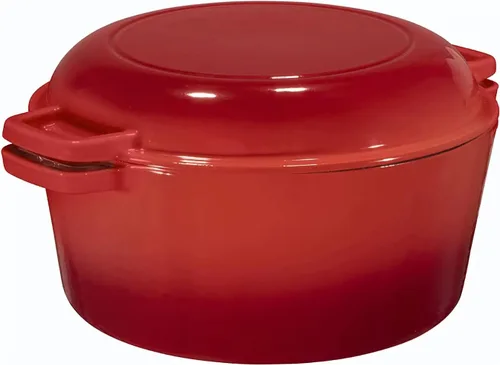 Miniatura 9 de Bruntmor Horno Holandés de Hierro Fundido Esmaltado 2 en 1 con Asas - Olla de Barro Gris Olla de Hierro Fundido con Tapa de Sartén - Utensilios