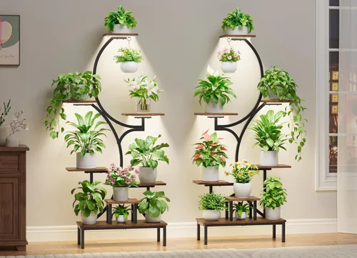 Miniatura 3 de Soporte para plantas de interior con luces de crecimiento, estante para plantas de interior de 7 niveles con base elevada y gancho para colgar