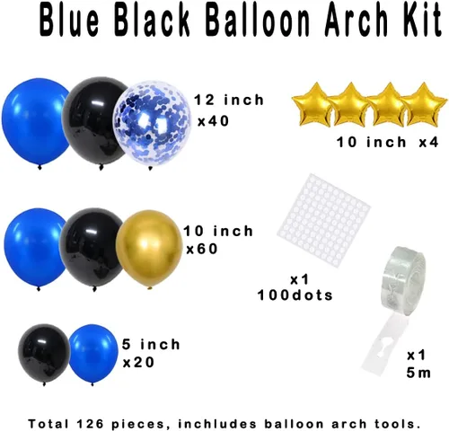 Miniatura 6 de Kit de arco de guirnalda de globos azul real, negro y dorado, globos azules y negros, globos metálicos dorados, globos de videojuegos para hombres
