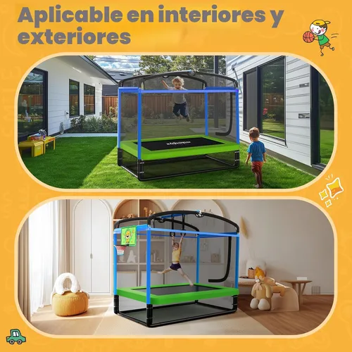 Miniatura 6 de Zupapa - Cama elástica rectangular de 4x6 pies con silla hamaca, aro de baloncesto y red de seguridad - Cama elástica para interiores y exteriores 5