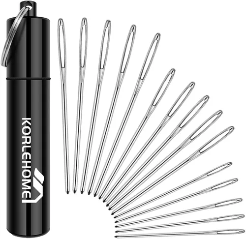 KOLEONHOME - 15 agujas grandes de hilo de ojo para tapiz, 3 tamaños, agujas de tejer para hilo con tubo de aluminio para terminar proyectos de