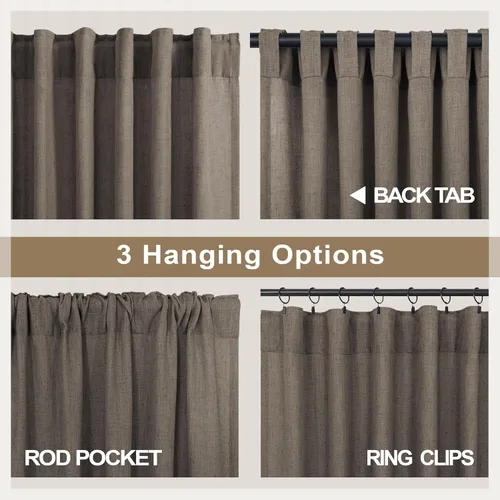 Miniatura 212 de Cortinas de lino gris claro, 2 paneles, presillas traseras, bolsillo para cortinero, semitraslúcidas, ahorran energía, estilo rústico, arpillera