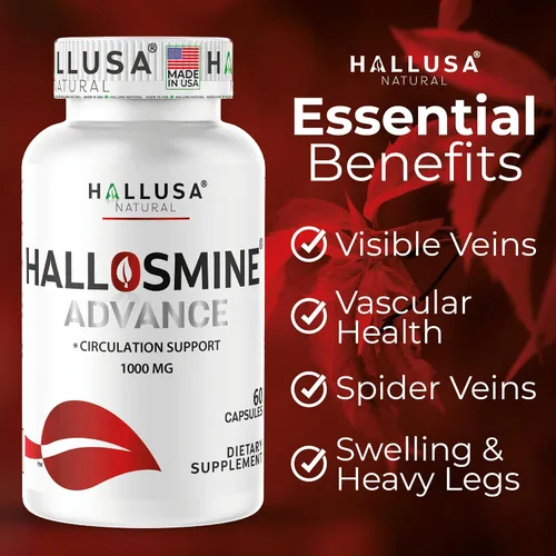 Miniatura 7 de Hallosmine Advance - Cápsulas de diosmina de 1000 mg – Suplemento de circulación de fuerza máxima y apoyo venoso, salud vascular, venas visibles