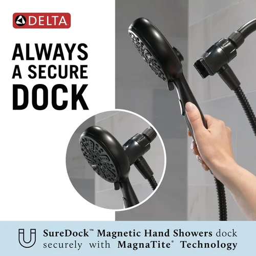 Miniatura 4 de Delta Faucet 6-Spray SureDock - Cabezal de ducha magnético con rociador de mano, cabezal de ducha cromado con manguera, cabezales de ducha y duchas