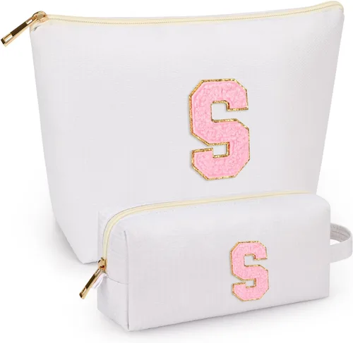 Miniatura 16 de 2 piezas de bolsas de maquillaje iniciales para mujeres: bolsa de cosméticos para viaje y artículos de tocador - Regalos de cumpleaños para niñas