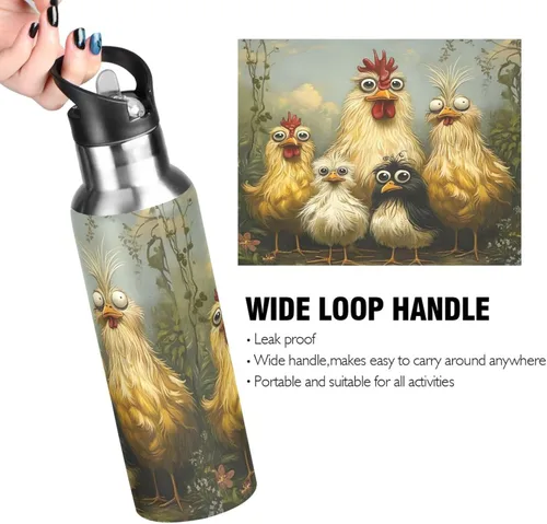 Miniatura 4 de Insulated Water Bottle 32 Oz, Leakproof Water Bottles for Gym Outdoor Travel School, Cute Funny Chickens